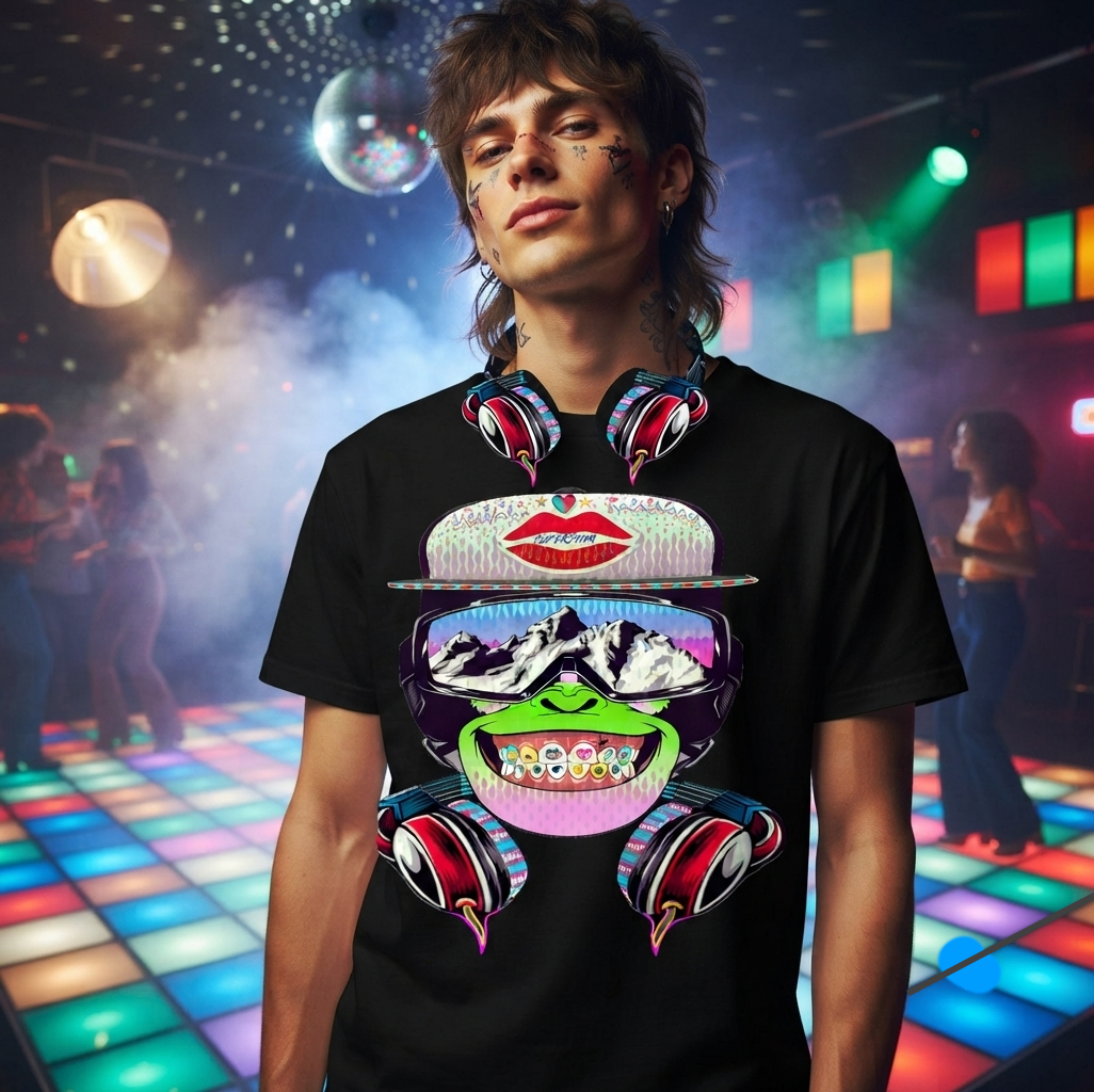 Snow Monkey DJ T-Shirt – Neon Festival & Streetwear Style