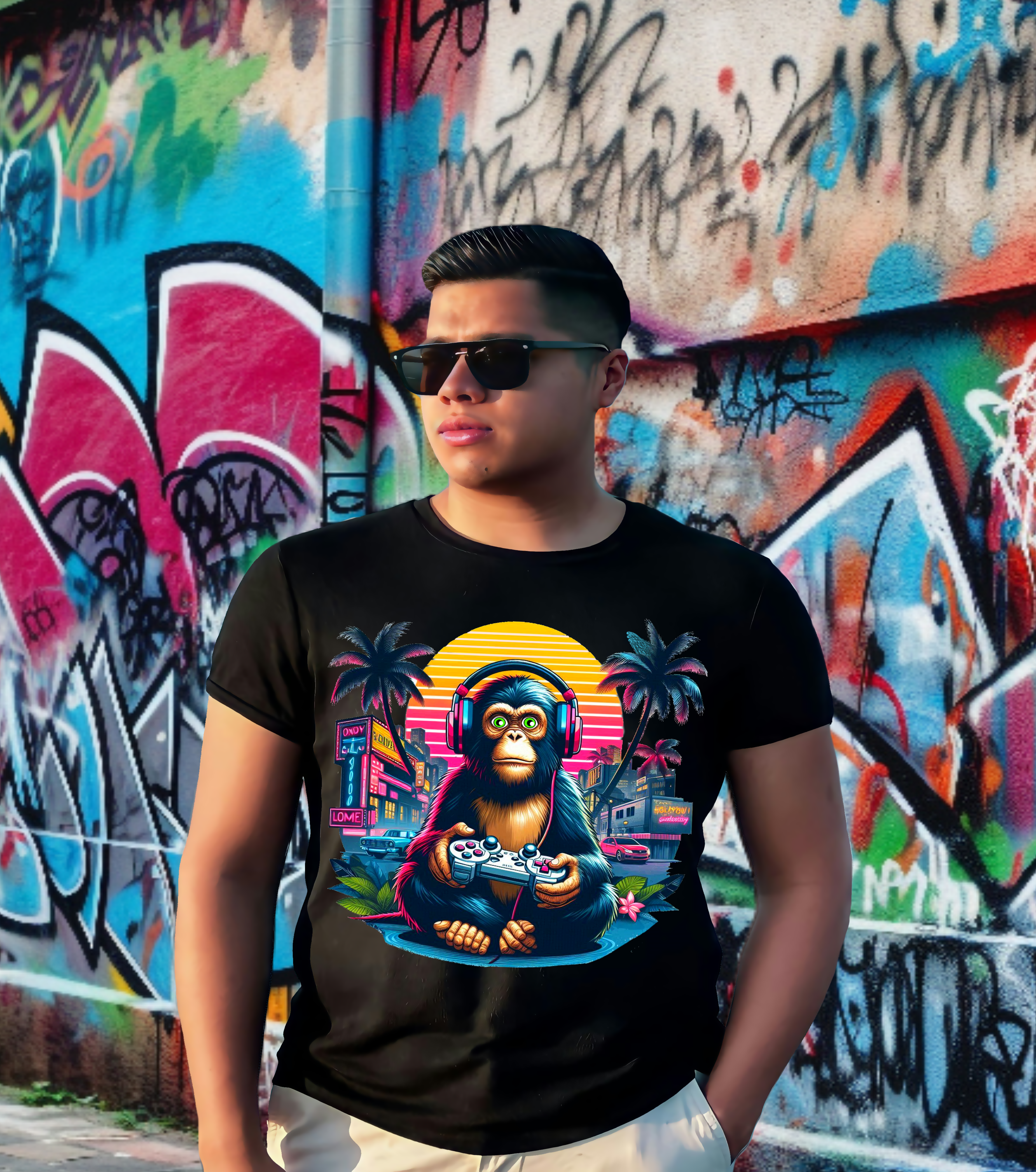 Gamer Monkey T-Shirt – Retro Gaming trifft Urban Streetwear
