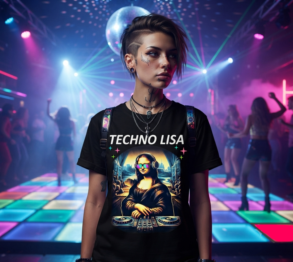 Techno Lisa T-Shirt – Mona Lisa trifft elektronische Beats