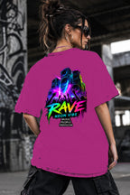 Neon Vibe Damen Oversized T-Shirt – Rave Bühne – DTF Backprint in Pink, Größe 5XL