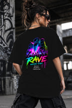 Neon Vibe Damen Oversized T-Shirt – Rave Bühne – DTF Backprint in Schwarz, Größe 5XL