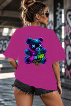 Neon Vibe Damen Oversized T-Shirt – Neon Teddy – DTF Backprint in Pink, Größe 5XL