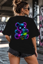 Neon Vibe Damen Oversized T-Shirt – Neon Teddy – DTF Backprint in Schwarz, Größe 5XL