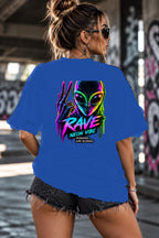 Neon Vibe Damen Oversized T-Shirt – Neon Alien – DTF Backprint in Blau, Größe 5XL