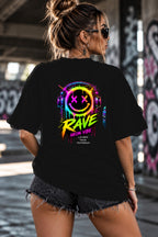 Neon Vibe Damen Oversized T-Shirt – Headset Smiley – DTF Backprint in Schwarz, Größe 5XL