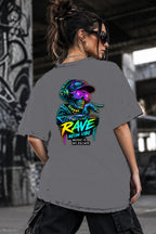 Neon Vibe Damen Oversized T-Shirt – Neon DJ – DTF Backprint in Grau, Größe 5XL