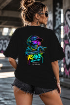 Neon Vibe Damen Oversized T-Shirt – Neon DJ – DTF Backprint in Schwarz, Größe 5XL
