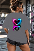 Neon Vibe Damen Oversized T-Shirt – Gebrochenes Rave Herz – DTF Backprint in Grau, Größe 5XL
