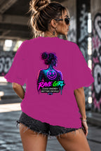 Neon Vibe Damen Oversized T-Shirt – Rave Girl – DTF Backprint in Pink, Größe 5XL