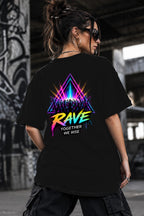 Neon Vibe Damen Oversized T-Shirt – Rave Stage – DTF Backprint in Schwarz, Größe 5XL