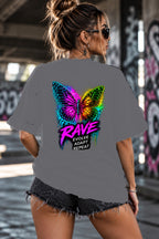 Neon Vibe Damen Oversized T-Shirt – Neon Butterfly – DTF Backprint in Grau, Größe 5XL