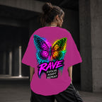 Neon Vibe Damen Oversized T-Shirt – Neon Butterfly – DTF Backprint in Pink, Größe 5XL