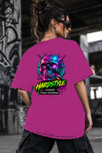 Neon Vibe Damen Oversized T-Shirt – Hardstyle Skull – DTF Backprint in Pink, Größe 5XL