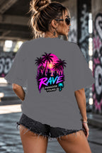 Neon Vibe Damen Oversized T-Shirt – Rave Palmen – DTF Backprint in Grau, Größe 5XL