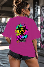 Neon Vibe Damen Oversized T-Shirt – Biohazard Rave – DTF Backprint in Pink, Größe 5XL
