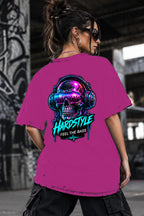 Neon Vibe Damen Oversized T-Shirt – Hardstyle Skull Bass – DTF Backprint in Pink, Größe 5XL