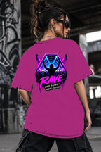 Neon Vibe Damen Oversized T-Shirt – Rave Stage – DTF Backprint in Pink, Größe 5XL