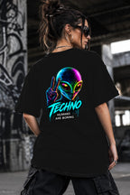 Neon Vibe Damen Oversized T-Shirt – Neon Alien – DTF Backprint in Schwarz, Größe 5XL
