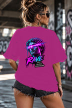 Neon Vibe Damen Oversized T-Shirt – Laser Statue – DTF Backprint in Pink, Größe 5XL