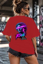 Neon Vibe Damen Oversized T-Shirt – Laser Statue – DTF Backprint in Rot, Größe 5XL