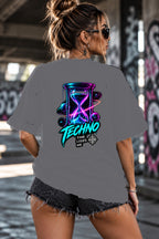 Neon Vibe Damen Oversized T-Shirt – Neon Sanduhr – DTF Backprint in Grau, Größe 5XL