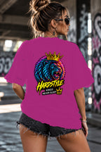 Neon Vibe Damen Oversized T-Shirt – Neon Lion – DTF Backprint in Pink, Größe 5XL