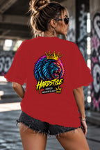 Neon Vibe Damen Oversized T-Shirt – Neon Lion – DTF Backprint in Rot, Größe 5XL