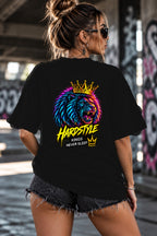 Neon Vibe Damen Oversized T-Shirt – Neon Lion – DTF Backprint in Schwarz, Größe 5XL