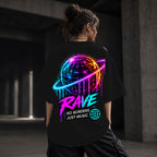 Neon Vibe Damen Oversized T-Shirt – Neon Planet – DTF Backprint in Schwarz, Größe 5XL