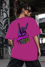Neon Vibe Damen Oversized T-Shirt – Rock Hand – DTF Backprint in Pink, Größe 5XL
