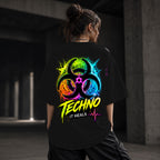 Neon Vibe Damen Oversized T-Shirt – Biohazard Symbol – DTF Backprint in Schwarz, Größe 5XL