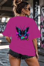 Neon Vibe Damen Oversized T-Shirt – Rave Butterfly – DTF Backprint in Pink, Größe 5XL