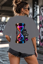Neon Vibe Damen Oversized T-Shirt – Hourglass Skull – DTF Backprint in Grau, Größe 5XL