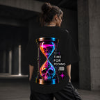 Neon Vibe Damen Oversized T-Shirt – Hourglass Skull – DTF Backprint in Schwarz, Größe 5XL