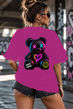 Neon Vibe Damen Oversized T-Shirt – Rave Teddy – DTF Backprint in Pink, Größe 5XL