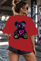 Neon Vibe Damen Oversized T-Shirt – Rave Teddy – DTF Backprint in Rot, Größe 5XL