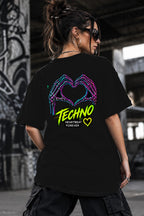 Neon Vibe Damen Oversized T-Shirt – Skeleton Heart – DTF Backprint in Schwarz, Größe 5XL