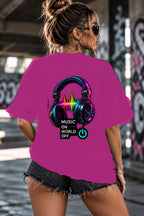 Neon Vibe Damen Oversized T-Shirt – Music Headphones – DTF Backprint in Pink, Größe 5XL