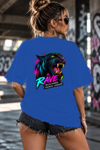 Neon Vibe Damen Oversized T-Shirt – Neon Tiger – DTF Backprint in Blau, Größe 5XL