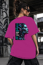 Neon Vibe Damen Oversized T-Shirt – Cyber Woman – DTF Backprint in Pink, Größe 5XL
