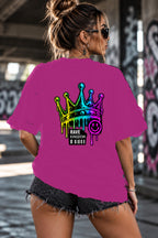 Neon Vibe Damen Oversized T-Shirt – Neon Crown – DTF Backprint in Pink, Größe 5XL