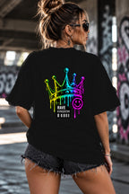 Neon Vibe Damen Oversized T-Shirt – Neon Crown – DTF Backprint in Schwarz, Größe 5XL
