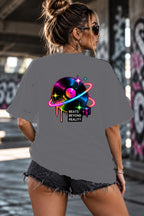 Neon Vibe Damen Oversized T-Shirt – Vinyl Planet – DTF Backprint in Grau, Größe 5XL