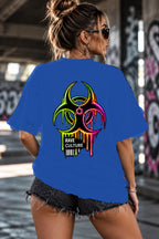 Neon Vibe Damen Oversized T-Shirt – Biohazard – DTF Backprint in Blau, Größe 5XL