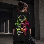 Neon Vibe Damen Oversized T-Shirt – Biohazard – DTF Backprint in Schwarz, Größe 5XL