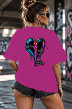 Neon Vibe Damen Oversized T-Shirt – Chained Broken Heart – DTF Backprint in Pink, Größe 5XL