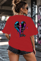 Neon Vibe Damen Oversized T-Shirt – Chained Broken Heart – DTF Backprint in Rot, Größe 5XL