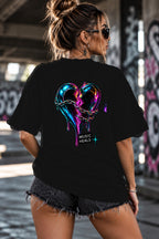 Neon Vibe Damen Oversized T-Shirt – Chained Broken Heart – DTF Backprint in Schwarz, Größe 5XL
