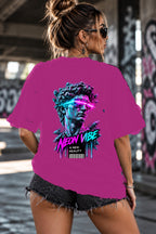 Neon Vibe Damen Oversized T-Shirt – Laser Statue – DTF Backprint in Pink, Größe 5XL