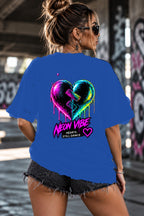 Neon Vibe Damen Oversized T-Shirt – Broken Neon Heart – DTF Backprint in Blau, Größe 5XL